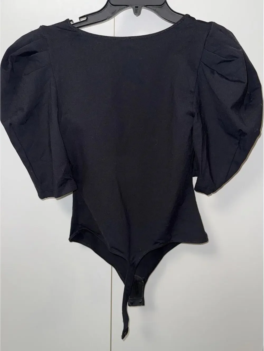 Free People womens deep v neck Bodysuit top sz M Puff Sleeve NEW $68 y2k minimal
